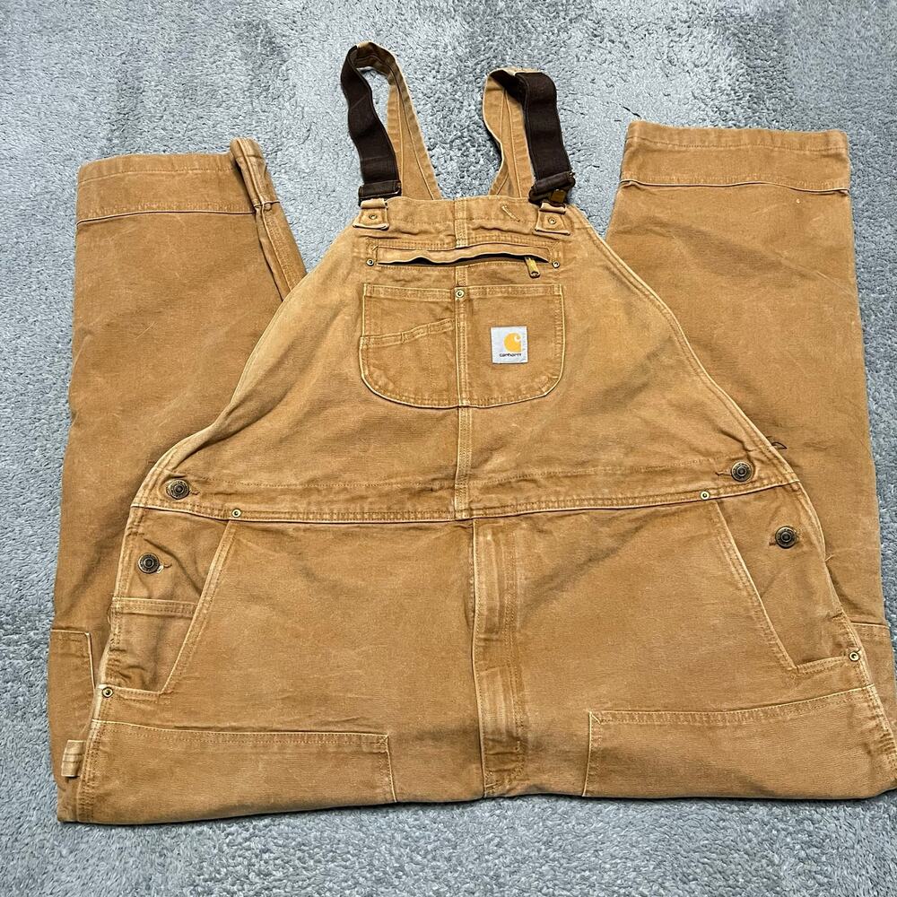 Vintage Carhartt Duck Bib Overalls Mens 48 x30 USA Double Knee 102776